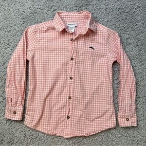 Tommy Bahama Shirt Boys Medium Gingham Print Plaid Button Up Classic Preppy